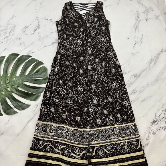 R&K Originals Dresses & Skirts - R&K Womens Vintage 90s Maxi Dress Size 14 Brown Cream Floral Button Trim Cottage